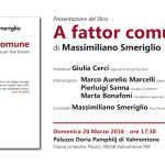 A VALMONTONE LA PRESENTAZIONE DEL LIBRO “A FATTOR COMUNE” Cultura